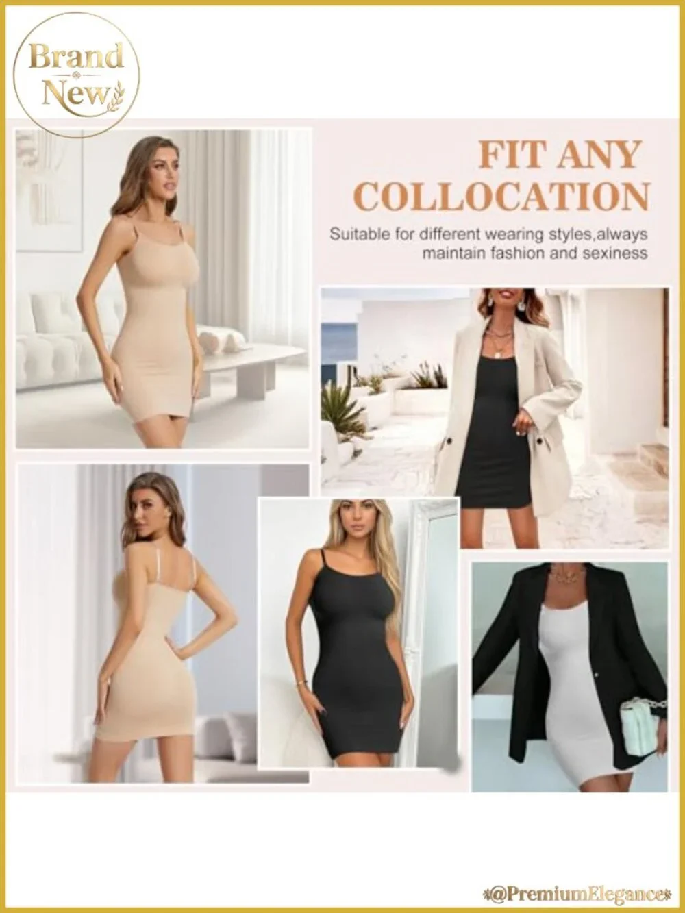 Seamless Tummy Control Full Slip Shapewear Dress for Women with Adjustable